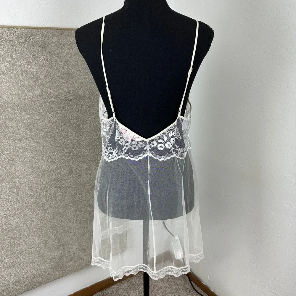 Victorias Secret Ivory Lace Sheer Mesh Babydoll Chemise Lingerie White Large